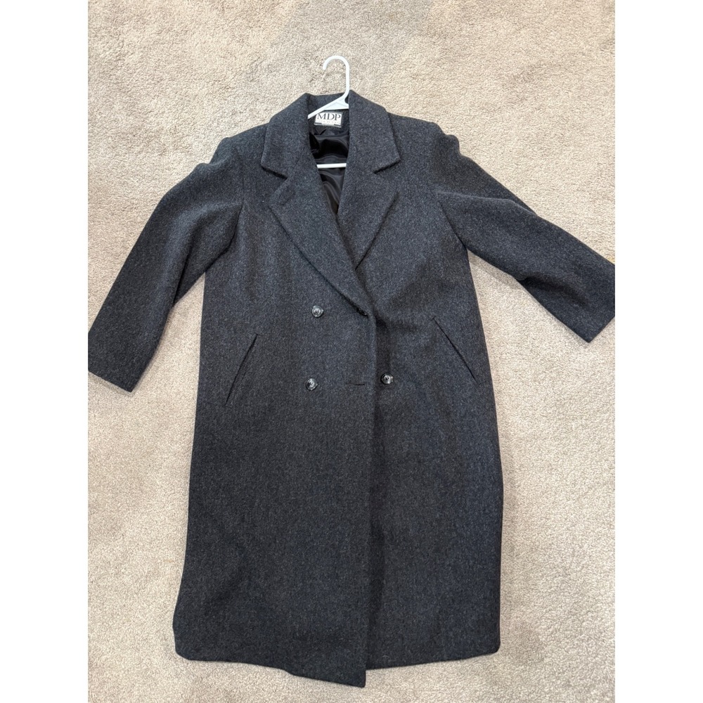 Mario De Pinto Vintage Charcoal Gray Wool Double Breasted Overcoat Made in USA